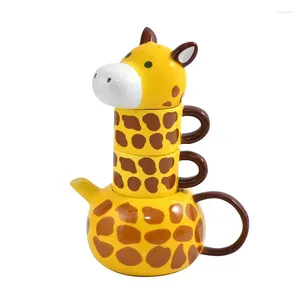 Conjuntos de chá Girafa Cerâmica Xícara de Café Conjunto Dos Desenhos Animados Animal Decoração Caneca Criativa Chaleira Presente de Café da Manhã Casa