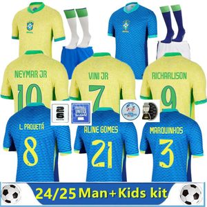 2023 2024 Brazylijskie koszulki piłkarskie L.paqueta Neymar Vini Jr. 22 23 P.Coutinho Richarlison Football Shirt G. Jesus T.Silva Bruno G. Pele Casemiro Men Men Kamena Sets Jerseys