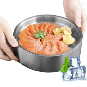 Tigelas Dip Chiller Bowl Keep Cold Servindo Pratos Salada de Aço Inoxidável Gelo Ao Ar Livre para Bebidas