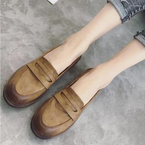 Casual Shoes Retor Small Leather for Women Moccasins Round Toe Derby Woman Flats Thick Heels Oxfords 35-40 Word Band Loafers 2024