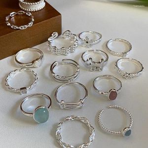 Bröllopsringar retro monssten silver ring för kvinnor par koreanska knog smycken mode handgjorda justerbara geometriska flickor gåva