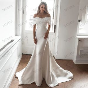 Satin Wedding Dresses Simple Elegant Bridal Gowns Off The Shoulder Boat Neck Robes For Formal Party Glamorous Vestidos De Novia