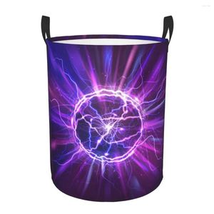 Tvättpåsar Fällbar korg Electric Ball Plasma Sphere Round Storage Bin Stor Hamper Collapsible Cloth -leksakshinksarrangör