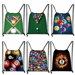 Poolbollar Biljards tryckta dragkammare Kvinnor Ryggsäck Stora kapacitet Förvaringspåsar för reseskor Holder Book Bag Gift D5MX#