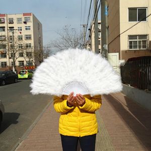 Accessories Factory Direct Sales White Ladies Folded Turkey Feather Hand Fan Wholesale Handmade Fans for Dance Wedding Decoration 41