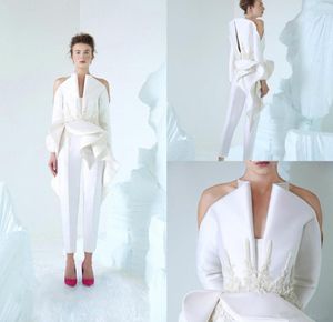 NOWOŚĆ 2020 AZZIOSTA Białe sukienki balowe v szyja Kobiety z długim rękawem Kampy Koronkowe aplikacje Koraliki na zamówienie Sukni Evening Reagement 9322421