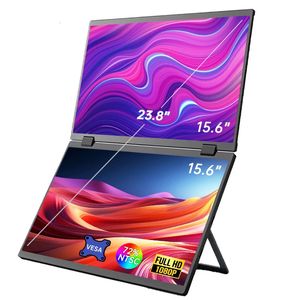 15.6 inç Çift Ekran Taşınabilir Monitör 1080p FHD PC Dizüstü Bilgisayar Mac Telefon Xbox PS4/5 Anahtarı 240327 için 360 ° Flip VESA harici ekranlı