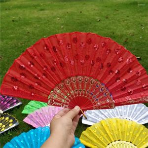 Dekorativa figurer Fan Folding Flower Dance Decoration Hand Håller Multicolor Chinese Party Satin Silk High Quality