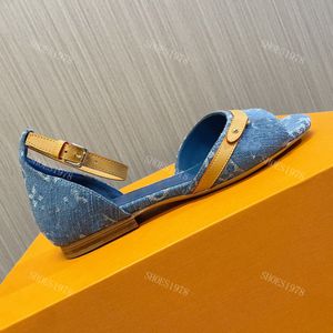 Designers Sandaler Womens Shoes Classics Denim Print Patchwork Leather Cover Heel Factor Factory Shoe Open Toe Flat Heel Sandal 35-41