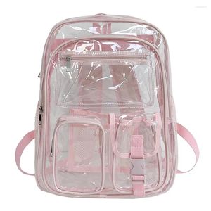 Mochila Transparente Transparente Bookbag Heavy Duty Travel Storage Bag Grande Capacidade Laptop Multi-bolsos para Outdoor