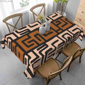 テーブルクロスアフリカの自由ho放な茶色の長方形のテーブルクロスファームハウスダイニングテーブル装飾再利用可能な防水テーブルカバーウェディングパーティーの装飾Y240401