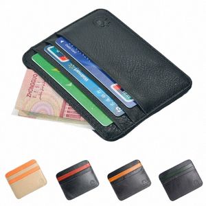 Tunt retro korthållare Cowhide läderkortfodral enkelhet Kreditkortsarrangör unisex fi plånbok handväska cartera hombre u3mf#