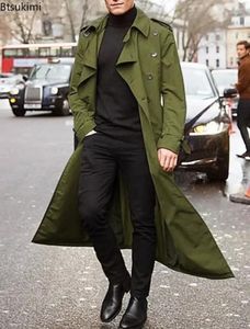 Rów męskich płaszcza podwójnie piersi z paską długą kurtką Vintage Casual Windbreaker Spring Autumn Solid Forwear Mężczyzna