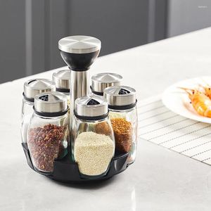 Storage Bottles Multi-functional Rotary Seasoning Jar Box Portable Kitchen Glass Bottle Rack Baking Grill Accessories 2024