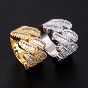 Sterling Sier Pave Setting Baguette Vvs Moissanite Diamantes Brilhantes Banhados A Ouro Branco Correntes Anéis em Forma