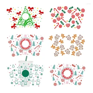Adesivi per finestre Adesivo per trasferimento DTF UV Natale per occhiali Libbey da 24 once Avvolge bottiglie Tazza fredda Può Decalcomanie personalizzate impermeabili fai-da-te C343-K