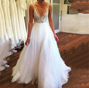 ZJ9236 Deep V Neck Boho Wedding Dresses 2021 Country Lace Appliqued Laceup Bridal Gown FloorLength Plus Size9063010