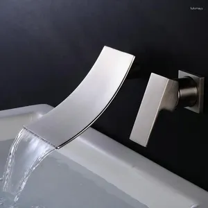 Bathroom Sink Faucets Basin Faucet Brass Black/Nickel/Chrome In-wall Square 3 Hole Double Handle And Cold Waterfall Taps