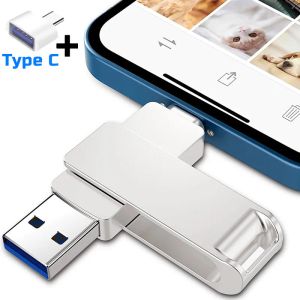 USB Flash Drive для iPhone iPad ISO 4IN1 USB 3.0 Flash Drive 128 ГБ 64 ГБ Metal Pendrive Android OTG Type C Палочка памяти 256 ГБ 512