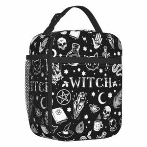 Borsa per il pranzo isolata con motivo strega per le donne Halen Occult Gothic Magic Resuable Thermal Cooler Bento Box Kids School U4Ou #