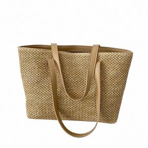 Saco de palha de verão feminino grande capacidade tecer totes saco artesanal rattan praia saco vacati senhora palha bolsa de ombro f2vN #