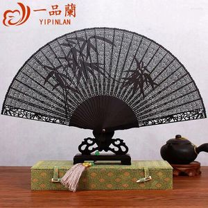 Decorative Figurines |Suzhou Sandalwood Fan Hollow Wood Black Chinese Ancient Foldable Classic Craft Gift Ornaments