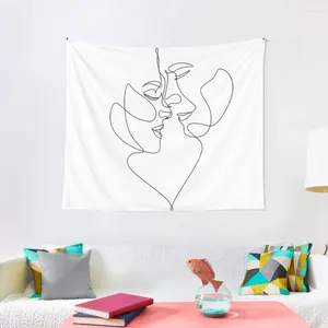 Tapestries Couple One Line Art. Love Print. 2 Faces. Man And Woman. Symbol Of Tapestry Wall Carpet