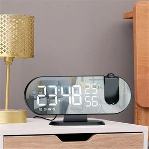 Bordklockor Enkel LED Digital Alarm Clock Creative Mirror USB laddar multifunktionsprojektion med radiohemförsörjning