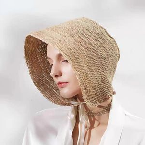 Designer Luxury Raffia Lanyard Bucket Hats Summer Autumn Womens Fashion Breattable Sunscreen Panama Straw Basin Hat Wholesale 240325