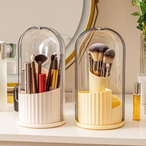 Storage Boxes Cosmetic Holder With Dustproof Clear Lid 360 Degree Rotatable Countertop Makeup Brush Lipstick Box Organizer