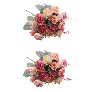 Kwiaty dekoracyjne 2pcs 7 Branch 21 Głowy Fałszywe sztuczna róża DIY Ogród Wedding Table Centerpiece Bukiet przyjęcie urodzin z biurem liści