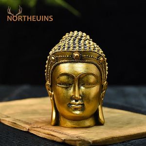 Northeuins harts Creative Southeast Asia Antique Buddha Head Statues Golden Miniature Figures Zen Home Interior Decor Objects 240318