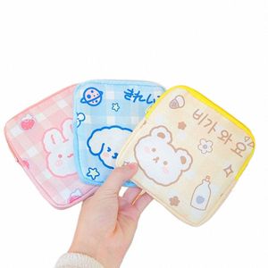 korean Ins Cute Bear Dog Sanitary Pad Storage Bag Canvas Sundries Coin Pouch Protable Jewelry Credit Card Napkin Organizer O1UR#