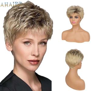 Wigs Short Wig Brown Mix Blonde Curly Synthetic Wigs For Women Full Wigs With Bangs Daily Use Wigs