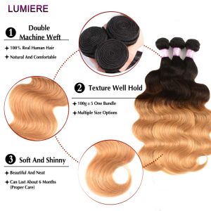 8-32 inch long Highlight 1B/4/27 Ombre Colored Brazilian Body Wave Human Hair Weave 3/4 Bundles Deal Hair Extensions Double Weft