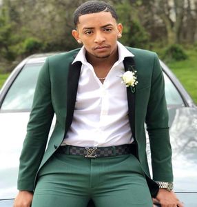 2019 Hunter Green Mens Suits Slim Fit Two Pieces Groomsmen Wedding Tuxedos Peaked Lapel One Button Formal Prom Suit Jacket Pants8406257