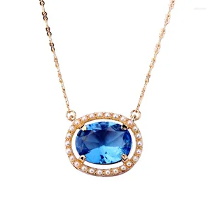 Anhänger Halsketten MOPAI Exquisite Imitation Perle Oval Blau Glas Frauen Berühmte Schauspielerin Gleiche Gold Farbe Modeschmuck