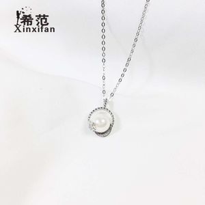 Colar de moda de alta qualidade de marca chinesa para mulheres, pingente de lua de estrela de pérola natural de prata pura, corrente de clavícula feminina