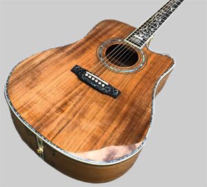 Cutaway toda a madeira koa 41 polegadas estilo d guitarra acústica, qualidade superior abalone incrustações ébano fingerboard guitarra