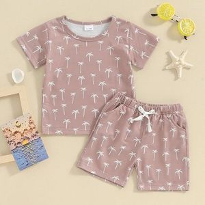 Kleidungssets für 0–36 Monate, Sommer-Shorts für Kleinkinder, Jungen, kurzärmelige Oberteile mit tropischem Baum-Print und Baby-Kordelzug