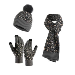 Women Wool Knitted Hat Scarf Gloves Sets Windproof Winter Outdoor Knit Thick Scarf Gloves Warm Beanies Hat Girl Warm 3pcs/set