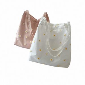 pequena casual lona sacola com zíper bordado shopper saco para mulheres designer bolsa margarida crochê menina malha sacos de ombro 28bM #