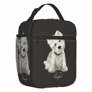 Westie West Highland White Terrier Dog Borse pranzo isolate per le donne Resuable Cooler termico Bento Box Lavoro Scuola Viaggi H6Ij #