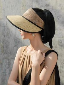 넓은 가슴 모자 여성의 여름 여름 빈 탑 밀짚 모자 선 모자 UV 보호 여행 파나마 레이디 야외 해변 선 스크린 모자 페미노