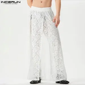 Men's Pants Men Lace Hollow Out Transparent 2024 Elastic Waist Loose Trousers Streetwear Fashion Irregular S-5XL INCERUN