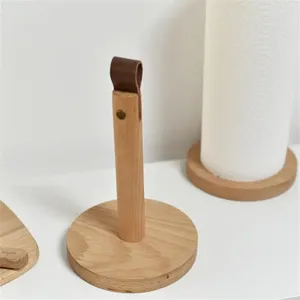 Hooks Kitchen Wooden Roll Paper Towel Holder Bathroom Tissue Vertical Stand Napkins Rack Home Toilet Storage Shelf Accessories