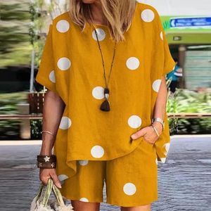 Fatos femininos 2024 primavera oversize mulheres terno curto polka dot o-pescoço calças soltas ternos femininos casuais na moda elegante senhoras roupas