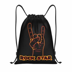 Punk Gesture Rock Star Drawstring väskor Kvinnor Män Portable Sports Gym Sackpack Heavy Metal Music Training Backpacks X3XH#