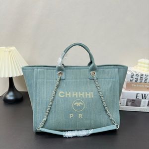 Classic 23S Fashion Bag Tote Women's Bag Luxury Designer Silver Chain Denim Beach Bag Pattern Print Large Shopping Bag Handbag No Box