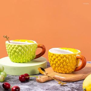 Mugs 400ML National Tide Texture Durian Ceramic Mug Handmade Embossed Fruit High-value Personalized Couple Water